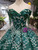 Green Ball Gown Off the Shoulder Appliques Luxury Wedding Dress With Beading