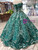 Green Ball Gown Off the Shoulder Appliques Luxury Wedding Dress With Beading