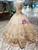 Champagne Ball Gown Sequins Off the Shoulder Appliques Luxury Wedding Dress