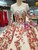 Champagne Ball Gown Lace Long Sleeve Red Appliques Luxury Wedding Dress With Beading
