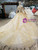 Champagne Ball Gown Tulle Appliques Luxury Wedding Dress With Beading