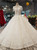 Light Champagne Ball Gown Lace High Neck Cap Sleeve Luxury Wedding Dress With Beading