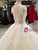 Light Champagne Ball Gown Lace High Neck Cap Sleeve Luxury Wedding Dress With Beading