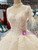 Light Champagne Ball Gown Lace High Neck Cap Sleeve Luxury Wedding Dress With Beading