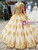 Champagne Ball Gown Lace Appliques Off the Shoulder Luxury Wedding Dress With beading