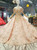 Pink Ball Gown Appliques Sequins Cap Sleeve Luxury Wedding Dress