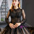 Black Ball Gown Tulle Lace Appliques Long Sleeve Luxury Prom Dress