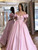 A-Line Pink Satin Off The Shoulder Long Prom Evening Dress