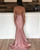 Pink Mermaid Satin Spaghetti Straps Backless Long Prom Dress