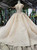 Champagne Sequins Cap Sleeve Appliques Luxury Wedding Dress With Long Train