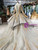 Gray Ball Gown Tulle Appliques Long Sleeve Luxury Wedding Dress With Beading