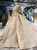 Champagne Gold Sequins High Neck Cap Sleeve Backless Luxury Wedding Dress