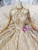 Champagne Gold Sequins High Neck Cap Sleeve Backless Luxury Wedding Dress