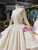 Champagne Ball Gown Appliques Long Sleeve Backless Luxury Wedding Dress With Beading