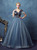 In Stock:Ship in 48 Hours Gray Blue Tulle V-neck Lace Quinceanera Dresses