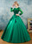 In Stock:Ship in 48 Hours Green Ball Gown Satin Long Sleeve Quinceanera Dress