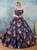 In Stock:Ship in 48 Hours Blue Ball Gown Print Spaghetti Straps Quinceanera Dress