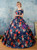 In Stock:Ship in 48 Hours Blue Ball Gown Print Spaghetti Straps Quinceanera Dress