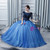 In Stock:Ship in 48 Hours Blue Tulle Short Sleeve Quinceanera Dress