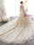 Champagne Tulle Sequins Long Sleeve Backless Appliques Wedding Dress