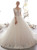 Light Champagne Tulle V-neck Backless Half Sleeve Wedding Dress With Beading