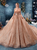 Champagne Gold Ball Gown Sequins Long Sleeve Wedding Dress With Long Train