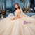 Champagne Tulle Off the Shoulder Corset Floor Length Wedding Dress With Beading