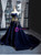 Navy Blue Velvet Strapless Backless Beading Prom Dress With Long Train