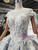 Blue Ball Gown Tulle Lace Appliques Cap Sleeve Luxury Wedding Dress With Beading