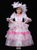 White Organza Pink Lace Puff Sleeve Long Drama Show Vintage Gown Dress
