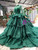 Green Ball Gown High Neck Long Sleeve Lace Luxury Wedding Dress With Long Train