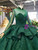 Green Ball Gown High Neck Long Sleeve Lace Luxury Wedding Dress With Long Train