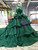 Green Ball Gown High Neck Long Sleeve Lace Luxury Wedding Dress With Long Train