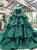 Green Ball Gown High Neck Long Sleeve Lace Luxury Wedding Dress With Long Train