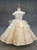 Gold Ball Gown Sequins Backless 3D Flower Luxury Flower Girl Dress