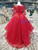 Red Ball Gown Sequins Short Sleeve Flower Girl Dress With Beading
