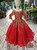 Red Ball Gown Sequins Gold Appliques Long Sleeve Flower Girl Dress