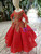 Red Ball Gown Sequins Gold Appliques Long Sleeve Flower Girl Dress