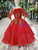 Red Ball Gown Sequins Gold Appliques Long Sleeve Flower Girl Dress