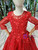 Red Ball Gown Tulle Sequins Long SLeeve Appliques Flower Girl Dress With Beading