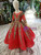 Red Ball Gown Tulle Sequins Short Sleeve Gold Sequins Appliques Flower Girl Dress