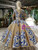 Gold Ball Gown Sequins Long Sleeve Blue Appliques Flower Girl Dress