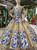 Gold Ball Gown Sequins Long Sleeve Blue Appliques Flower Girl Dress