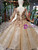 Gold Ball Gown Sequins Long Sleeve Appliques Flower Girl Dress