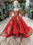 Red Ball Gown Tulle Sequins Appliques Long Sleeve Square Flower Girl Dress
