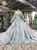 Blue Ball Gown Sequins Long Sleeve High Neck Long Sleeve Appliques Luxury Wedding Dress