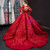 Dark Red Ball Gown Tulle Appliques Long Sleeve Backless Luxury Prom Dress