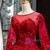 Dark Red Ball Gown Tulle Appliques Long Sleeve Backless Luxury Prom Dress