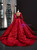 Dark Red Ball Gown Tulle Appliques Long Sleeve Backless Luxury Prom Dress