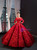 Dark Red Ball Gown Tulle Appliques Long Sleeve Backless Luxury Prom Dress